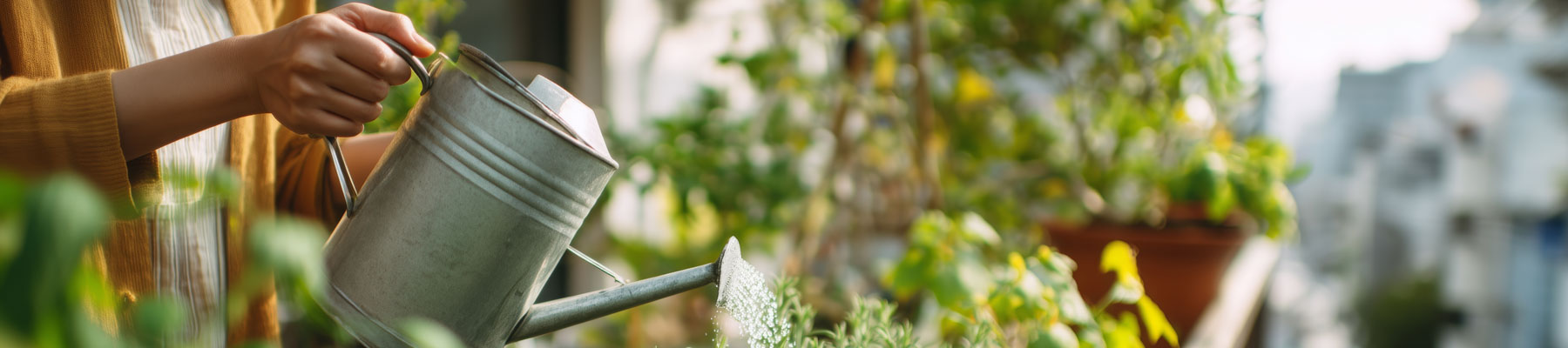 Femme arrosant son jardin