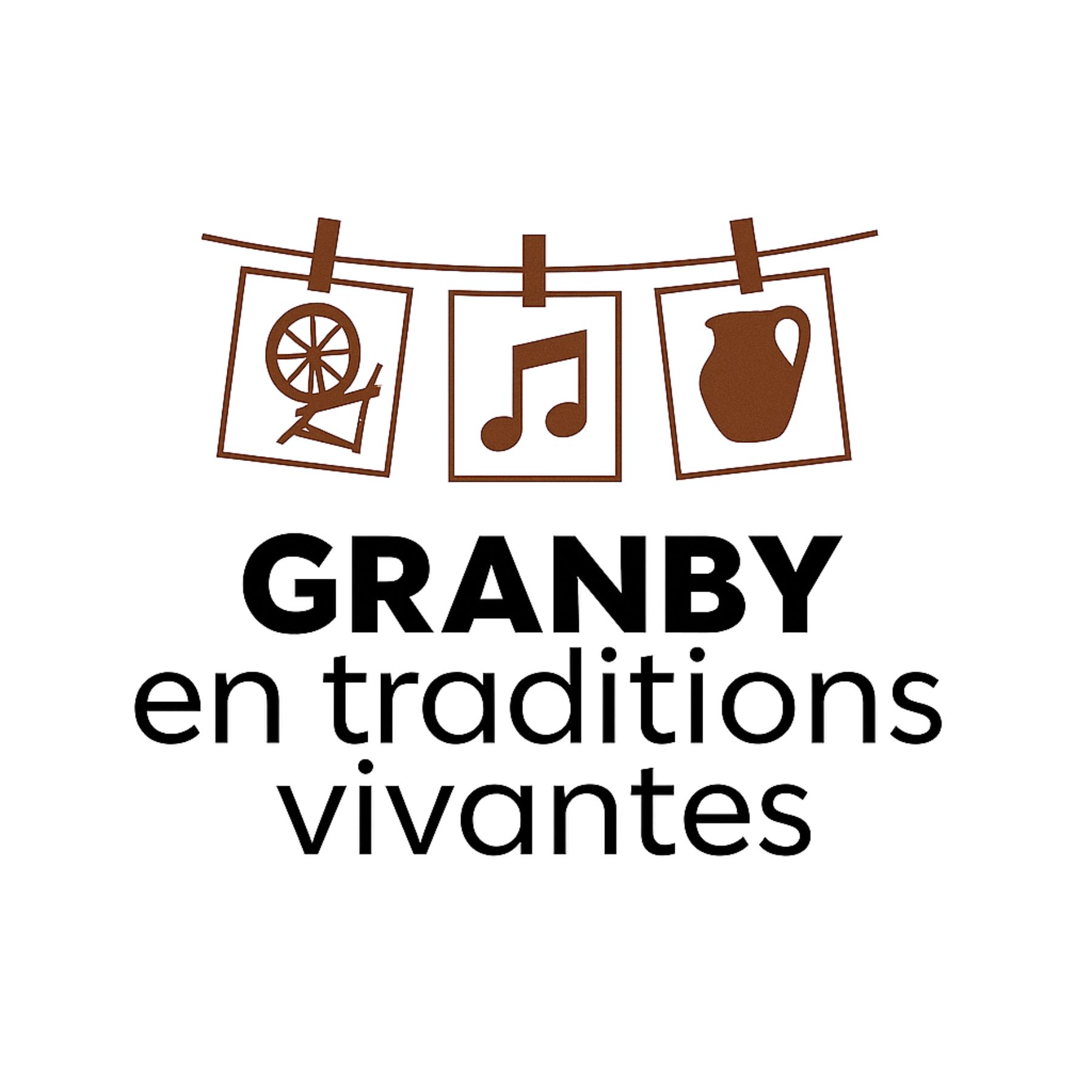 granby-traditions-vivantes.jpg Logo Granby en traditions vivantes montrant trois pictogrammes suspendus à une ficelle : un rouet, une note de musique et une cruche.