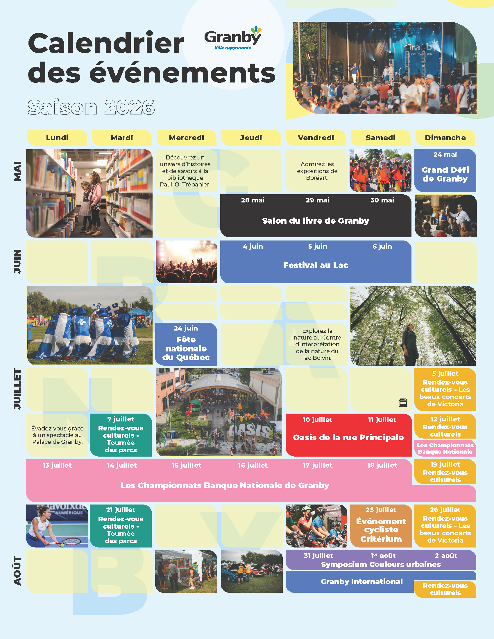 Calendrier des événements saison 2026
