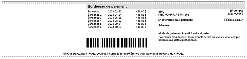 Bordeau de paiement