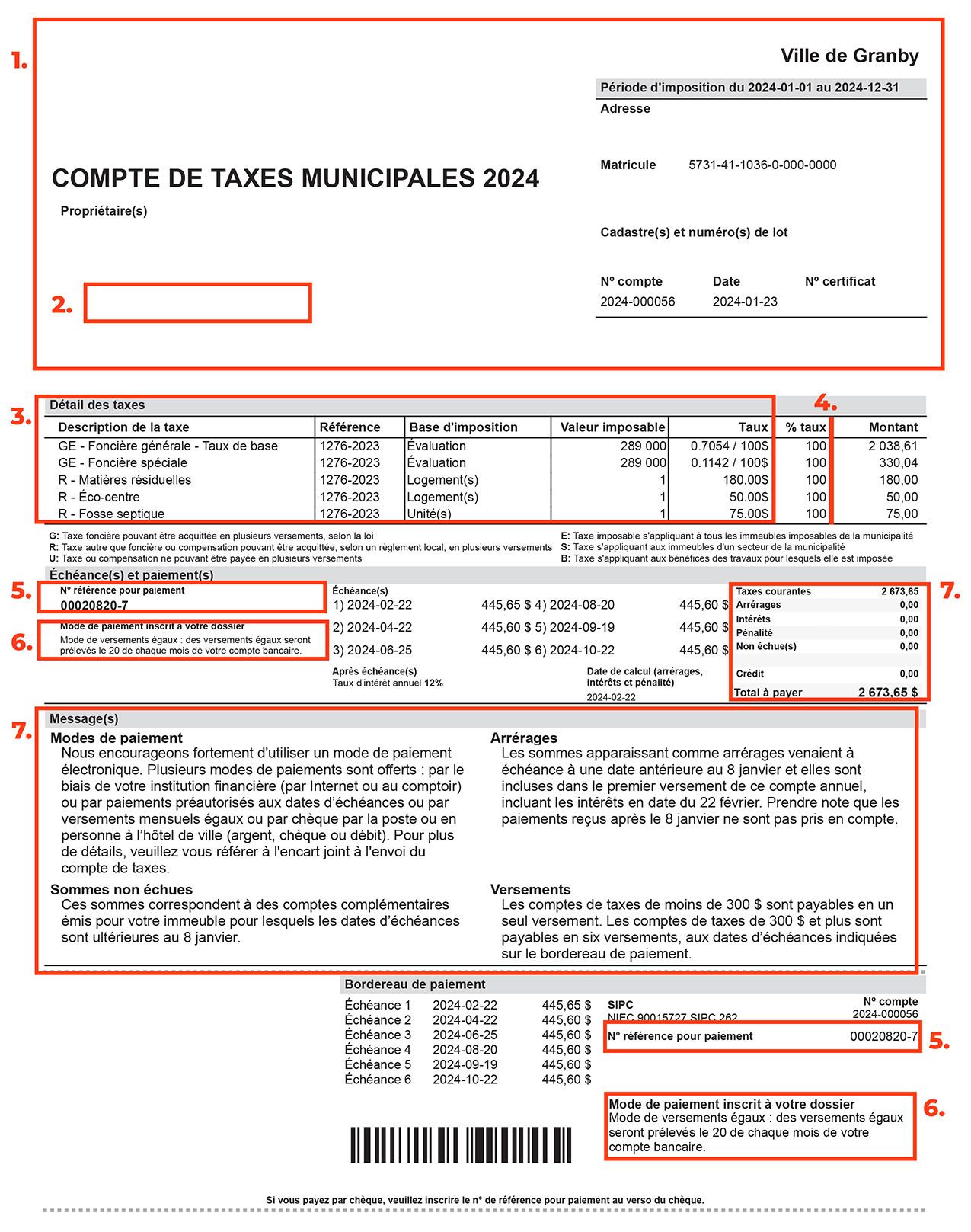 Exemple d'un compte de taxes munipales