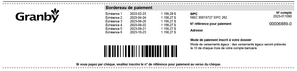 Bordeau de paiement